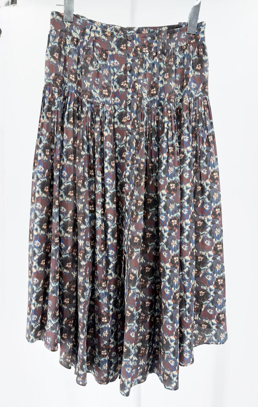 Ulla Johnson Silk Midi Skirt Floral Maxi Multicolor Pleated Drop Waist Size 6 M